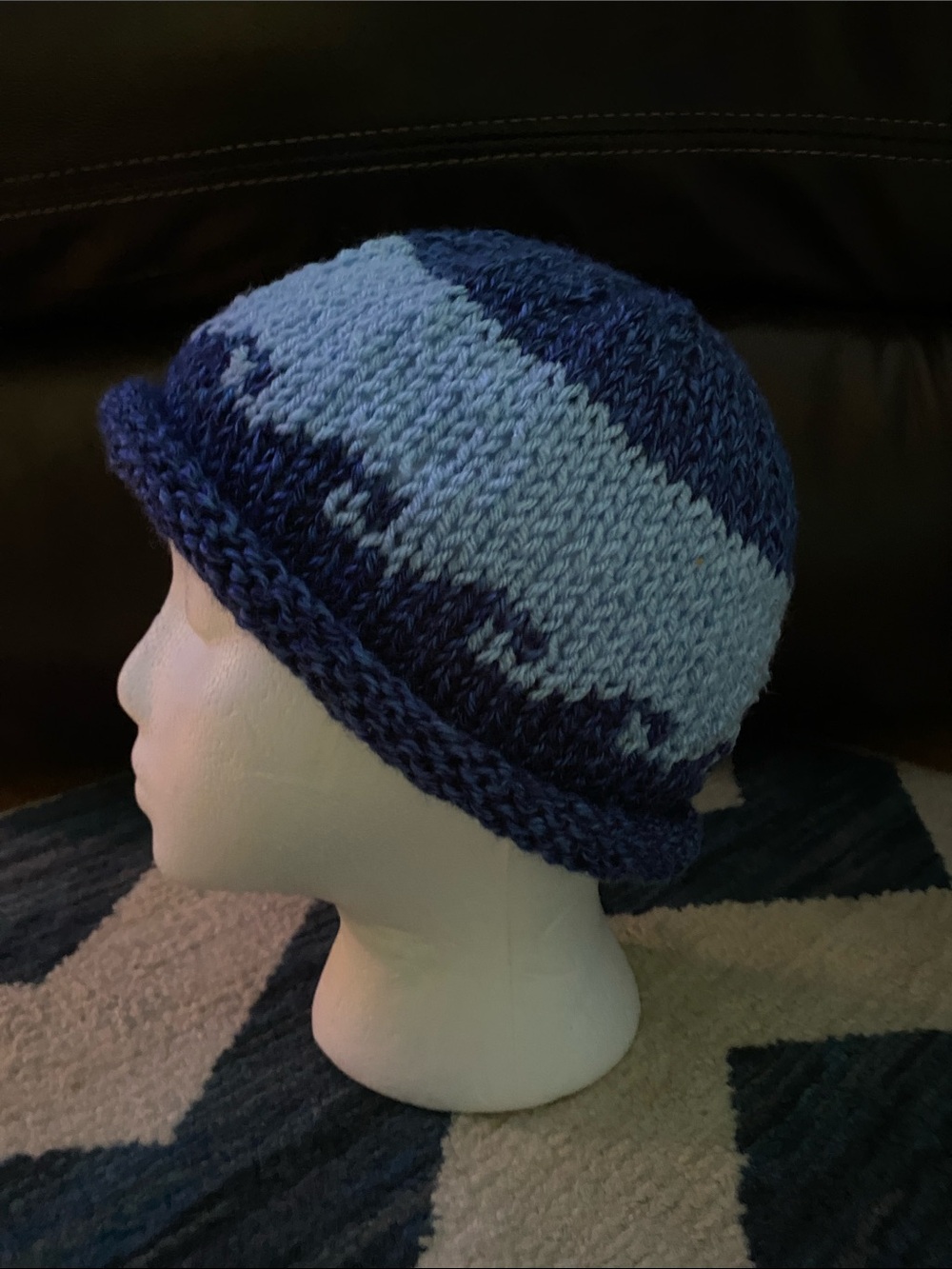 Blue Wave Hand-Knit Beanie Hat - one size fits all